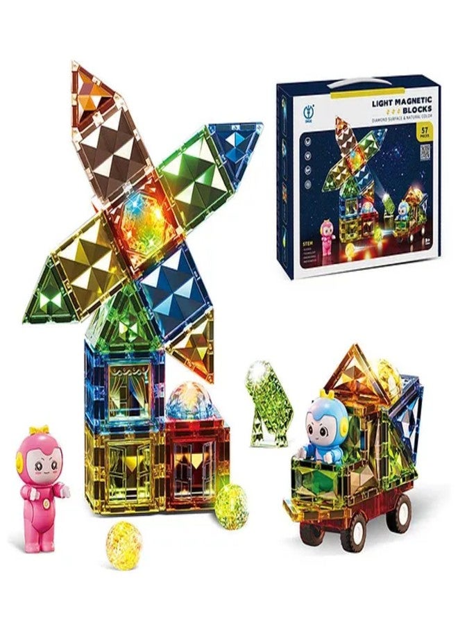 HITRUZ Magnetic Tiles STEM Toys for Kids | Magnetic Building Blocks Set | 3D Puzzle Construction Toy for Toddlers | Montessori Educational Toys for Age 3+ Boys Girls (57 Pcs Light Magnetic Blocks) - Image 1